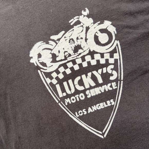 Vtg Lucky Brand T-Shirt Mens Large Motorcycle Graphic Tee Brown USA Cotton - Picture 2 of 7
